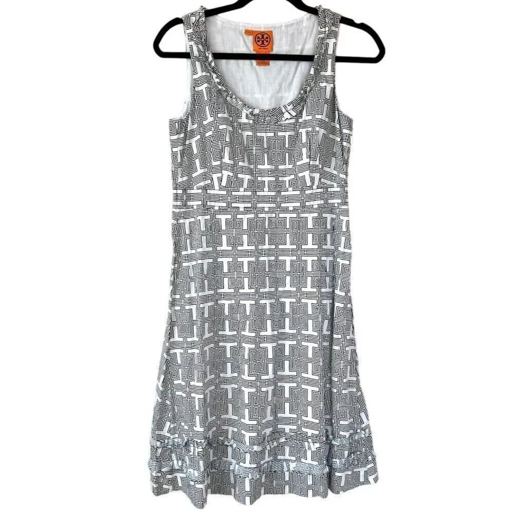 Tory Burch Women's Black/white Greek Key Lined Dress Size 4